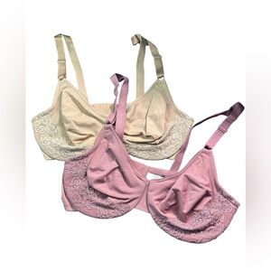 OLGA by WARNER’S set of two tan mauve gentle lift underwire bras size 38DD NWT